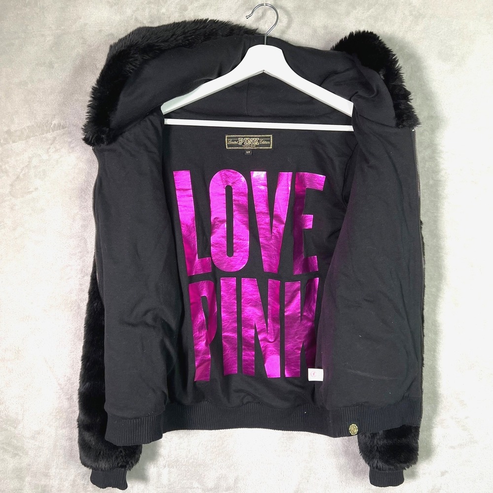 Victoria Secret LOVE PINK Limited Edition Small Black Faux Fur Jacket 2011 Rare